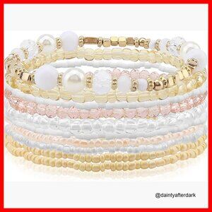 Bohemian Stackable Bead Bracelets Set, Stretch Multi Layered Beads